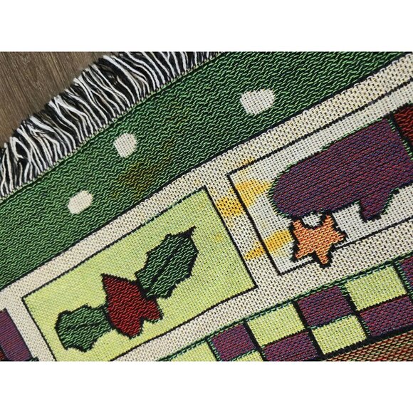 Vintage Christmas Santa Tapestry Fringe Throw Blanket - Picture 2 of 8